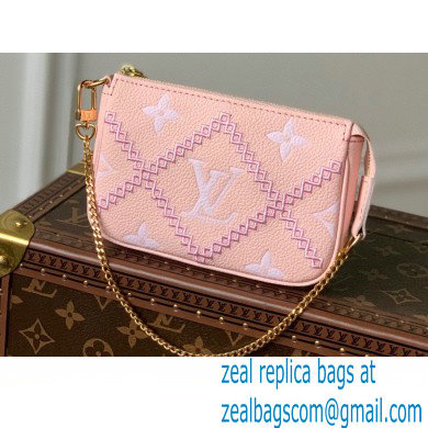 Louis Vuitton Monogram Empreinte Leather Mini Pochette Accessoires Bag Embroidered Pink M81140 - Click Image to Close