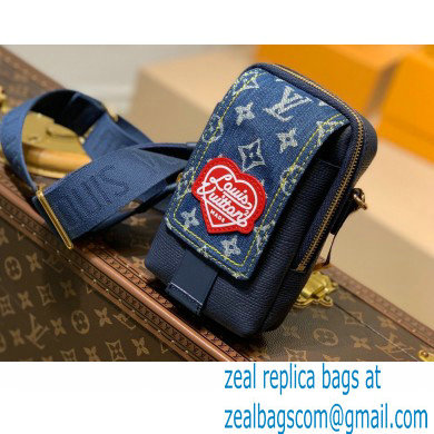 Louis Vuitton Monogram denim Flap Double Phone Pouch Bag M81060 Blue