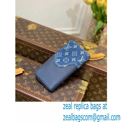 Louis Vuitton Monogram denim Zippy Wallet Vertical M81107 Blue