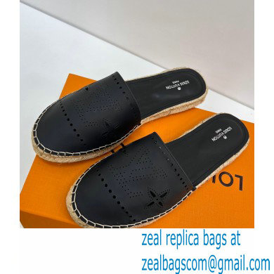 Louis Vuitton Perforated Calf Leather Starboard Flat Espadrilles Slippers Black 2022 - Click Image to Close