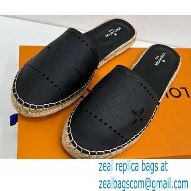 Louis Vuitton Perforated Calf Leather Starboard Flat Espadrilles Slippers Black 2022 - Click Image to Close