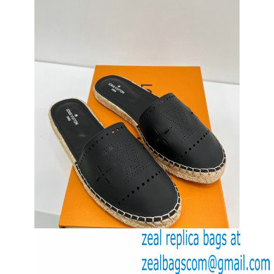 Louis Vuitton Perforated Calf Leather Starboard Flat Espadrilles Slippers Black 2022