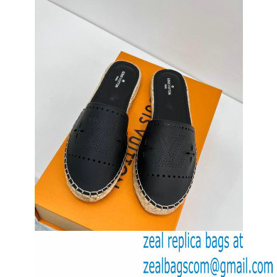 Louis Vuitton Perforated Calf Leather Starboard Flat Espadrilles Slippers Black 2022 - Click Image to Close