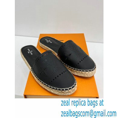 Louis Vuitton Perforated Calf Leather Starboard Flat Espadrilles Slippers Black 2022 - Click Image to Close