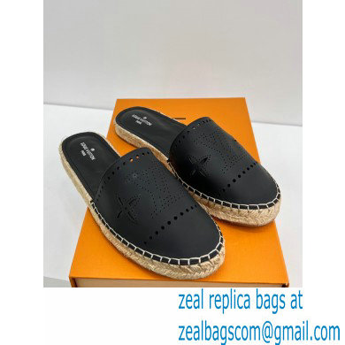 Louis Vuitton Perforated Calf Leather Starboard Flat Espadrilles Slippers Black 2022