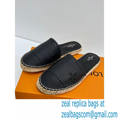 Louis Vuitton Perforated Calf Leather Starboard Flat Espadrilles Slippers Black 2022