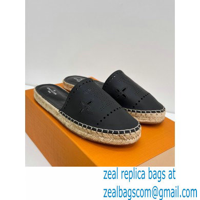 Louis Vuitton Perforated Calf Leather Starboard Flat Espadrilles Slippers Black 2022 - Click Image to Close