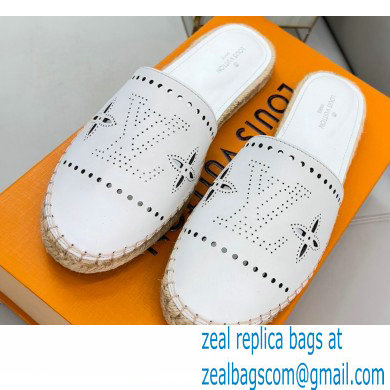 Louis Vuitton Perforated Calf Leather Starboard Flat Espadrilles Slippers White 2022
