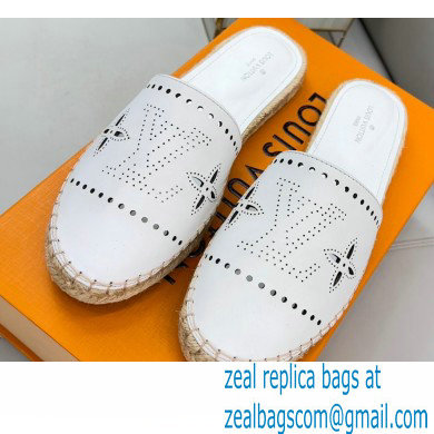 Louis Vuitton Perforated Calf Leather Starboard Flat Espadrilles Slippers White 2022 - Click Image to Close