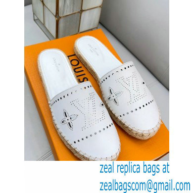 Louis Vuitton Perforated Calf Leather Starboard Flat Espadrilles Slippers White 2022 - Click Image to Close