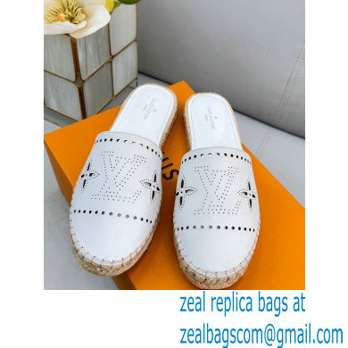 Louis Vuitton Perforated Calf Leather Starboard Flat Espadrilles Slippers White 2022 - Click Image to Close