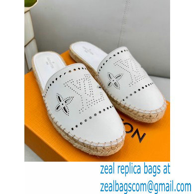 Louis Vuitton Perforated Calf Leather Starboard Flat Espadrilles Slippers White 2022 - Click Image to Close