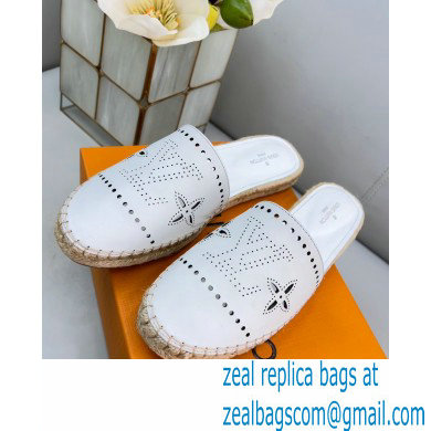 Louis Vuitton Perforated Calf Leather Starboard Flat Espadrilles Slippers White 2022 - Click Image to Close