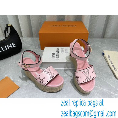 Louis Vuitton Perforated Calf Leather Starboard Wedge Espadrilles Sandals Pink 2022