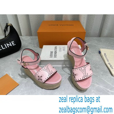 Louis Vuitton Perforated Calf Leather Starboard Wedge Espadrilles Sandals Pink 2022 - Click Image to Close