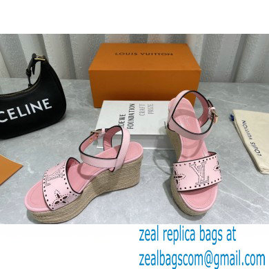 Louis Vuitton Perforated Calf Leather Starboard Wedge Espadrilles Sandals Pink 2022 - Click Image to Close