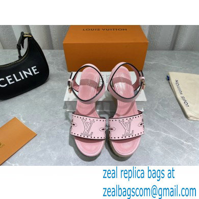 Louis Vuitton Perforated Calf Leather Starboard Wedge Espadrilles Sandals Pink 2022