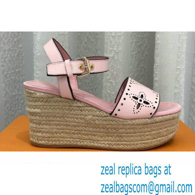 Louis Vuitton Perforated Calf Leather Starboard Wedge Espadrilles Sandals Pink 2022 - Click Image to Close