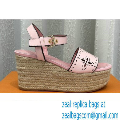 Louis Vuitton Perforated Calf Leather Starboard Wedge Espadrilles Sandals Pink 2022