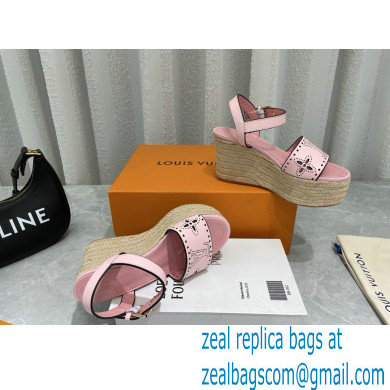 Louis Vuitton Perforated Calf Leather Starboard Wedge Espadrilles Sandals Pink 2022