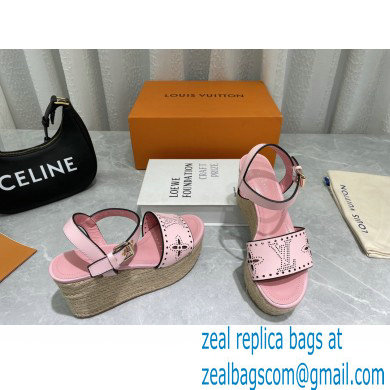 Louis Vuitton Perforated Calf Leather Starboard Wedge Espadrilles Sandals Pink 2022