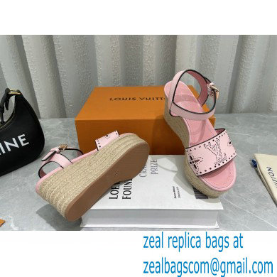 Louis Vuitton Perforated Calf Leather Starboard Wedge Espadrilles Sandals Pink 2022 - Click Image to Close