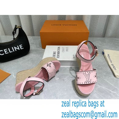 Louis Vuitton Perforated Calf Leather Starboard Wedge Espadrilles Sandals Pink 2022 - Click Image to Close