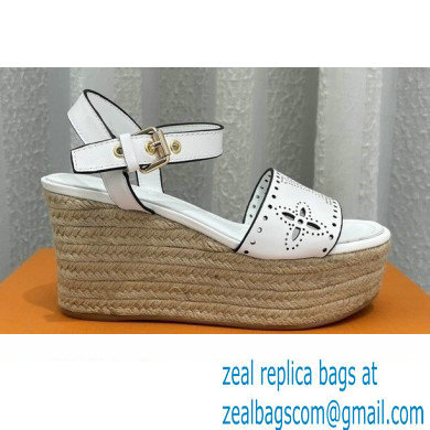 Louis Vuitton Perforated Calf Leather Starboard Wedge Espadrilles Sandals White 2022