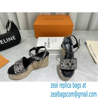 Louis Vuitton Since 1854 Starboard Wedge Espadrilles Sandals Black 2022 - Click Image to Close