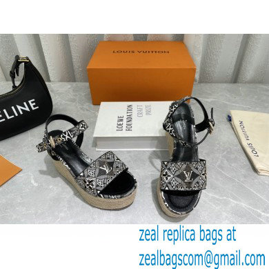 Louis Vuitton Since 1854 Starboard Wedge Espadrilles Sandals Black 2022 - Click Image to Close