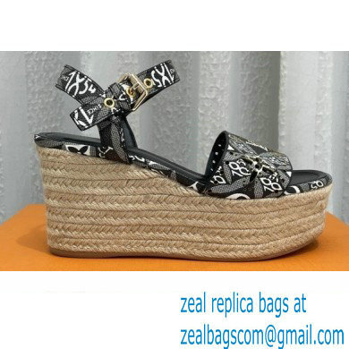 Louis Vuitton Since 1854 Starboard Wedge Espadrilles Sandals Black 2022 - Click Image to Close