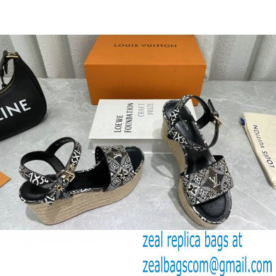 Louis Vuitton Since 1854 Starboard Wedge Espadrilles Sandals Black 2022 - Click Image to Close
