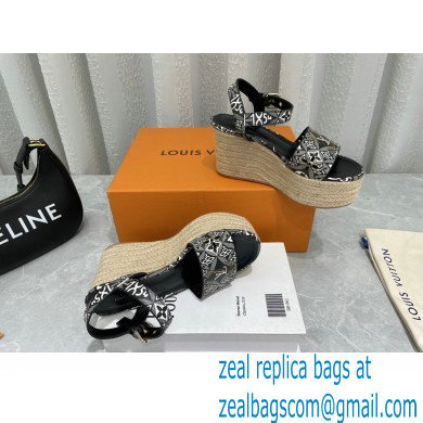 Louis Vuitton Since 1854 Starboard Wedge Espadrilles Sandals Black 2022 - Click Image to Close