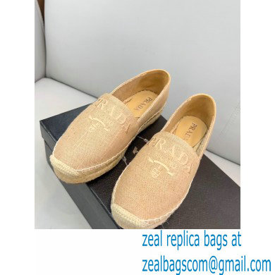 Prada Linen Logo Embroidered Espadrilles Beige 2022