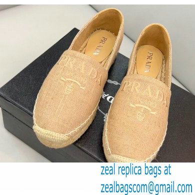 Prada Linen Logo Embroidered Espadrilles Beige 2022 - Click Image to Close