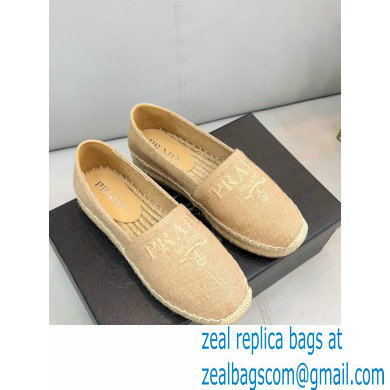 Prada Linen Logo Embroidered Espadrilles Beige 2022