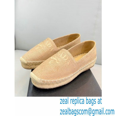 Prada Linen Logo Embroidered Espadrilles Beige 2022