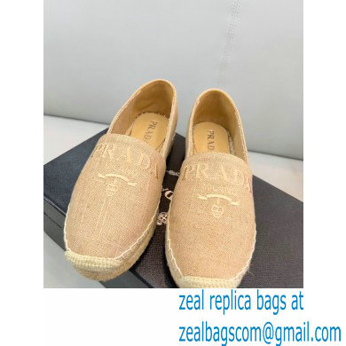 Prada Linen Logo Embroidered Espadrilles Beige 2022