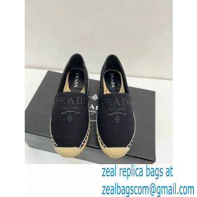 Prada Linen Logo Embroidered Espadrilles Black 2022