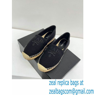 Prada Linen Logo Embroidered Espadrilles Black 2022