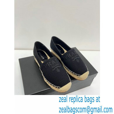 Prada Linen Logo Embroidered Espadrilles Black 2022