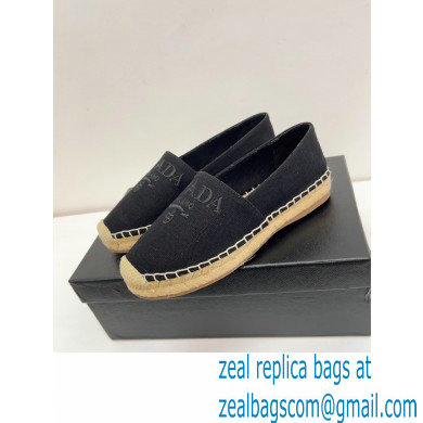 Prada Linen Logo Embroidered Espadrilles Black 2022