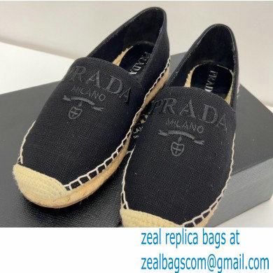 Prada Linen Logo Embroidered Espadrilles Black 2022