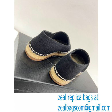 Prada Linen Logo Embroidered Espadrilles Black 2022 - Click Image to Close