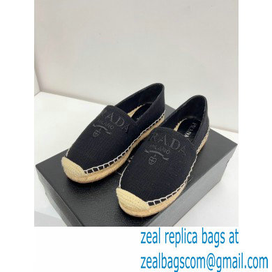 Prada Linen Logo Embroidered Espadrilles Black 2022 - Click Image to Close