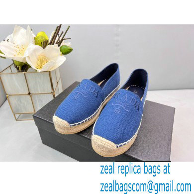 Prada Linen Logo Embroidered Espadrilles Blue 2022