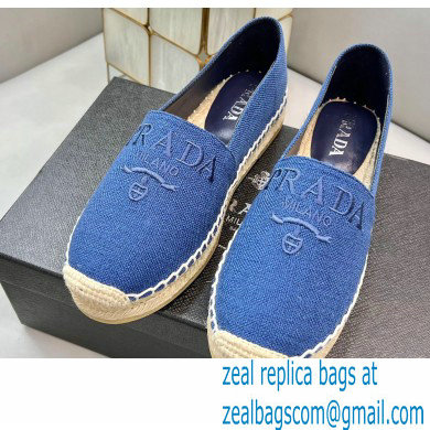 Prada Linen Logo Embroidered Espadrilles Blue 2022 - Click Image to Close