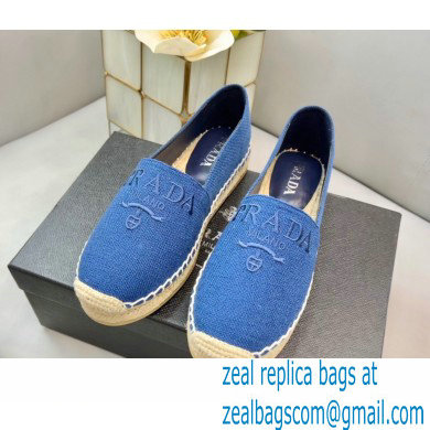 Prada Linen Logo Embroidered Espadrilles Blue 2022 - Click Image to Close