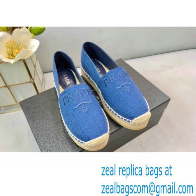 Prada Linen Logo Embroidered Espadrilles Blue 2022