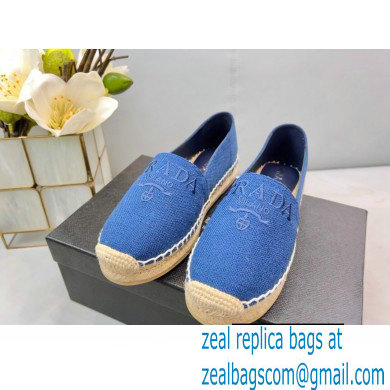 Prada Linen Logo Embroidered Espadrilles Blue 2022 - Click Image to Close